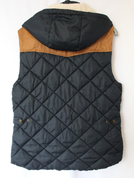 LOGG gilet size 14 Eur 42 Navy Blue Tan contrast hooded pockets - Picture 2 of 6